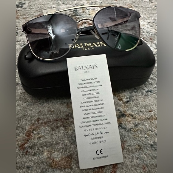 Balmain Clubmaster Sunglasses 62mm Gold Black NWT Full Set main image 9
